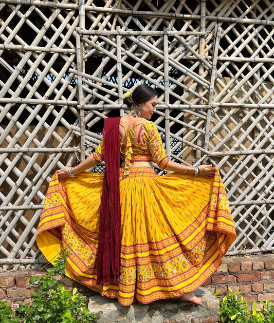 MUSTARD YELLOW New LAUCHING Digital Print Muslin Cotton Lehenga Choli