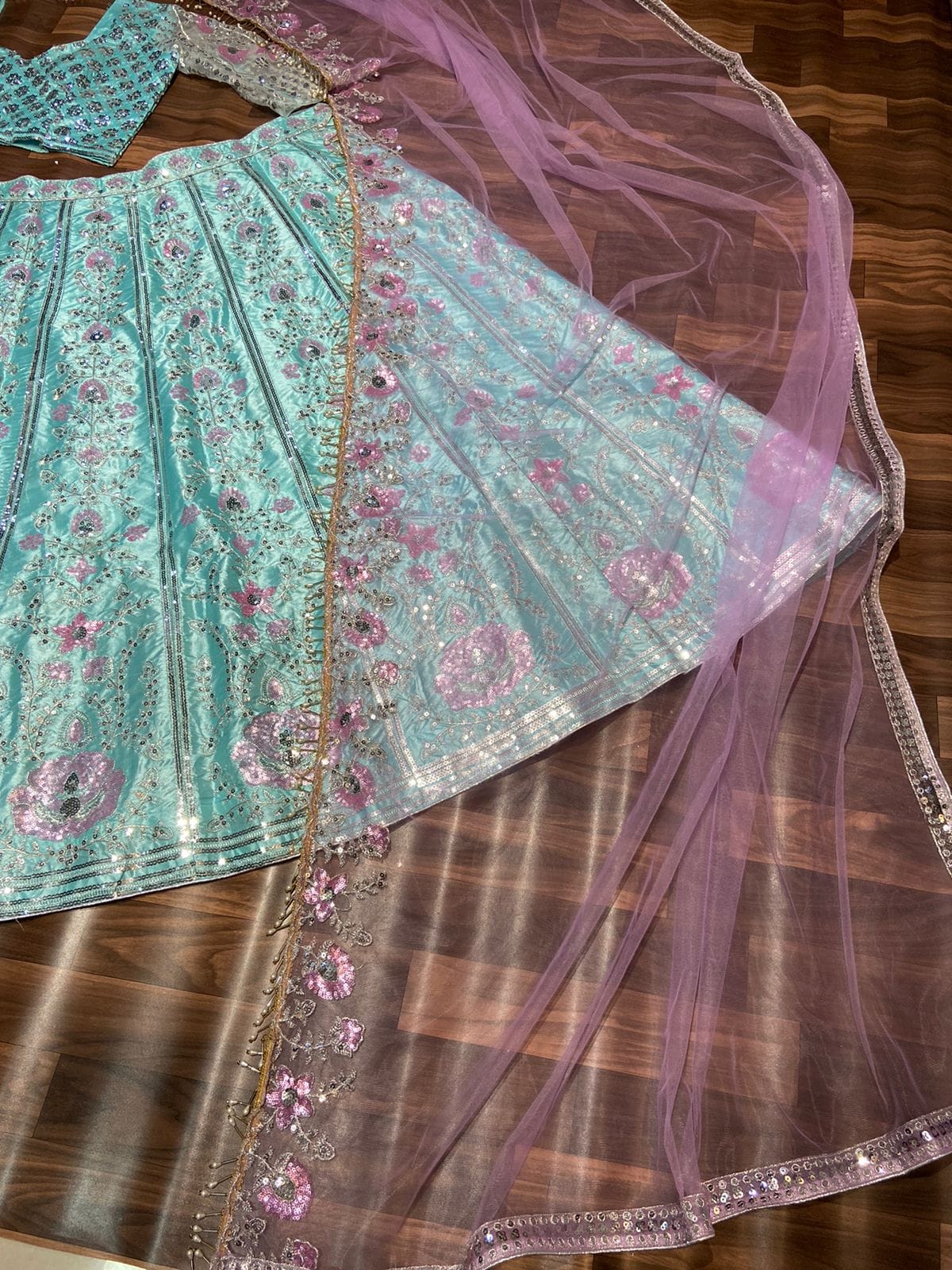 Malai Satin Embellished With Beautiful Whiscos Thread Embroidery Work With Beautiful Heavy Sequins With Heavy Cancan And Canvas With Double Inner Covering With 3.5 Mtr Flair