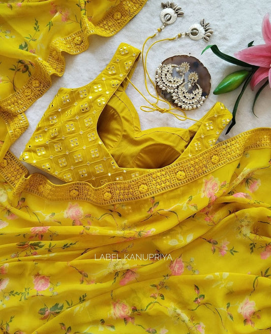 WEDDIND HALDI SPECIAL BEAUTIFUL SAREE WITH STICH BLOUSE