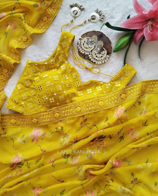 WEDDIND HALDI SPECIAL BEAUTIFUL SAREE WITH STICH BLOUSE