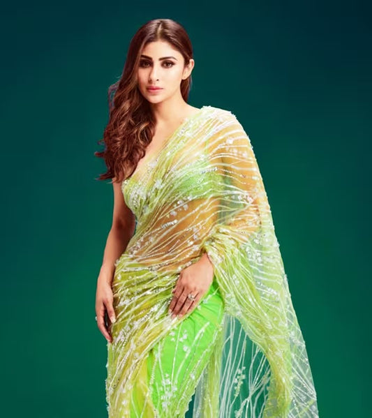 BOLLYWOOD ACTRESS MOUNI ROY A NEON GREEN SAREE