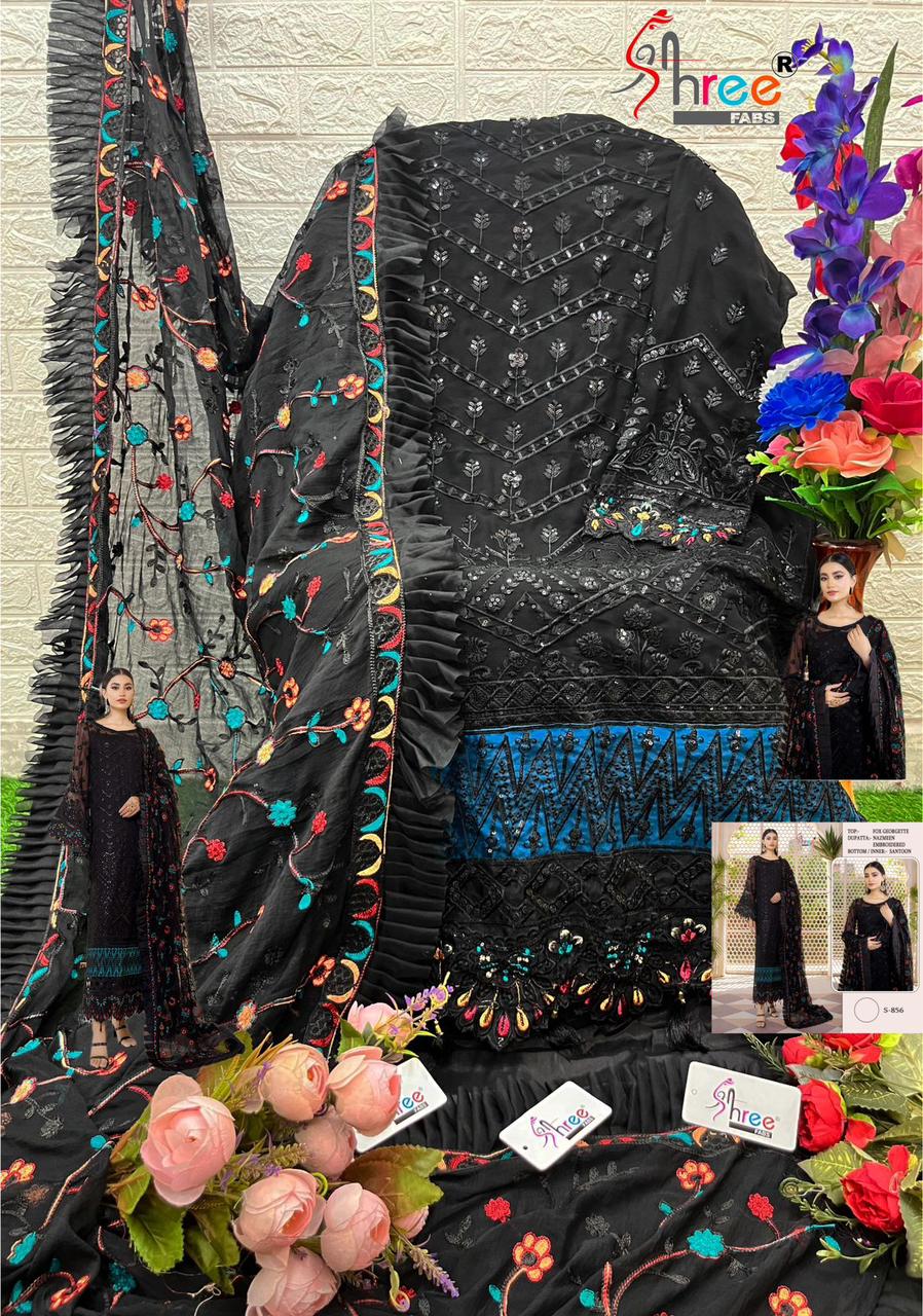 BLACK COLOUR FOX GEOGETTE FABRIC WITH EMBROIDERY WORK SUIT