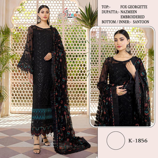 BLACK COLOUR FOX GEOGETTE FABRIC WITH EMBROIDERY WORK SUIT