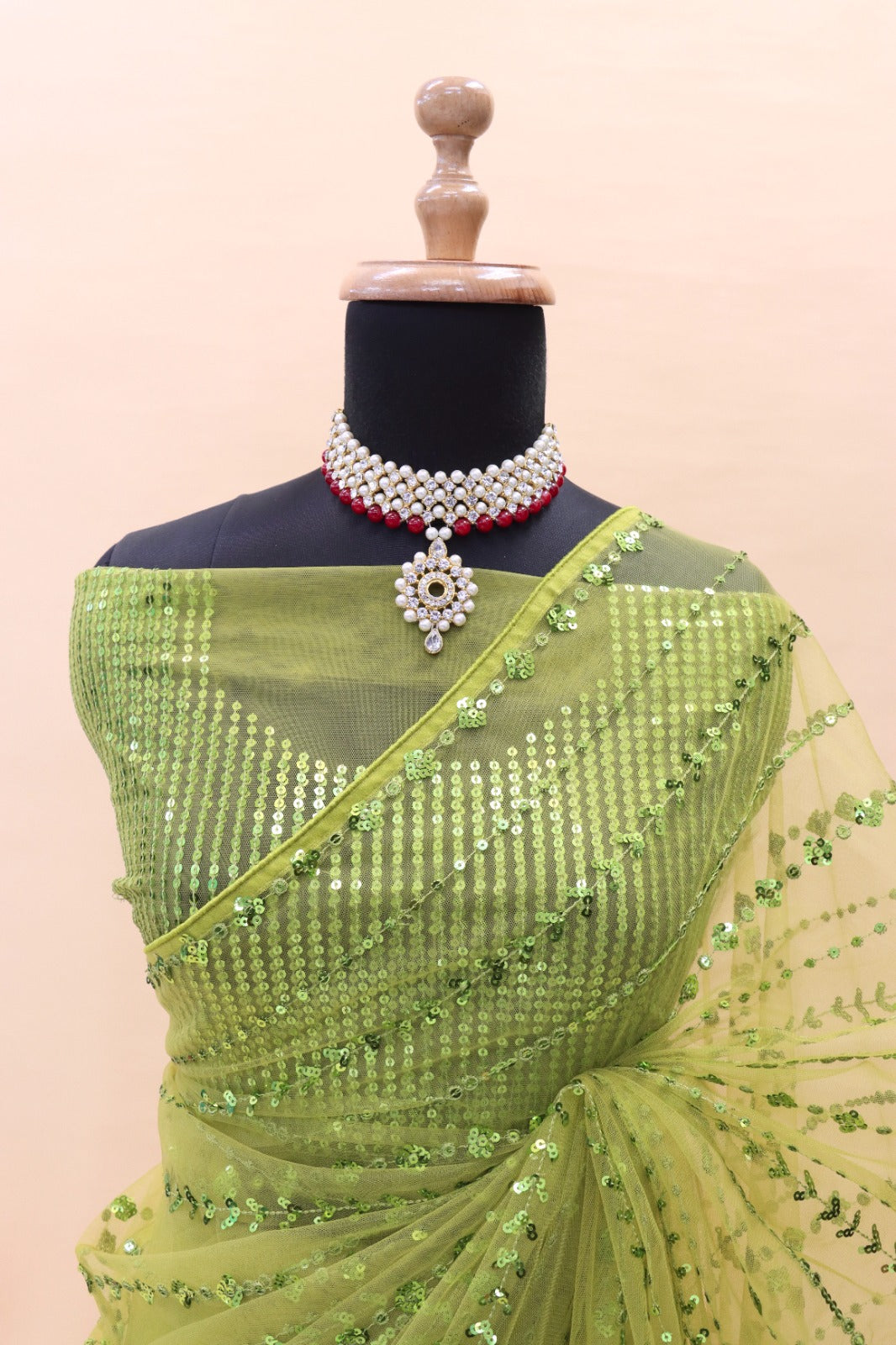 parrot colour net fabric saree