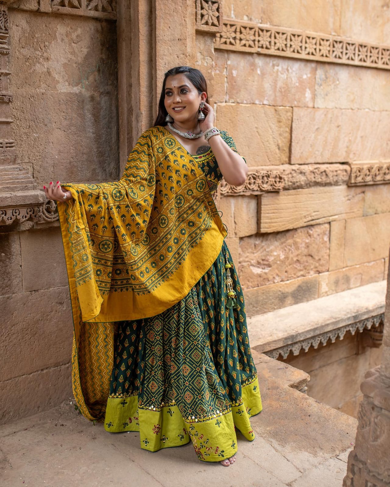 MEHENDI COLOUR  PRINTED LEHENGA CHOLI