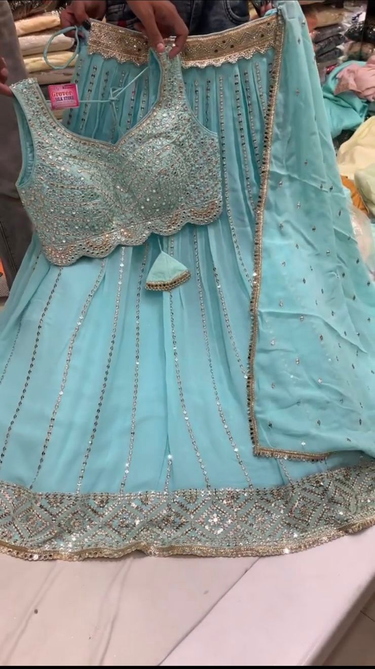 BOLLYWOOD HEAVY GEOREGTTE CHINE WORK LEHENGAS WITH DUPATTA