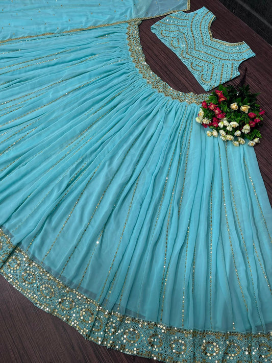 BOLLYWOOD HEAVY GEOREGTTE CHINE WORK LEHENGAS WITH DUPATTA