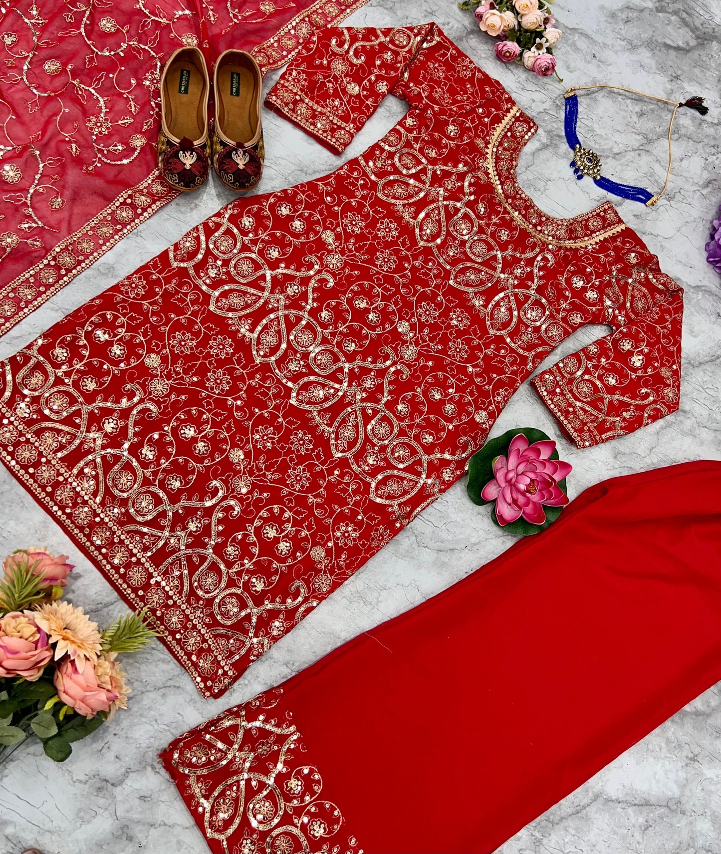 URFI JAVED RED COLOUR TOP SHARARA