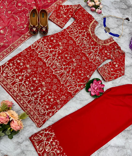 URFI JAVED RED COLOUR TOP SHARARA