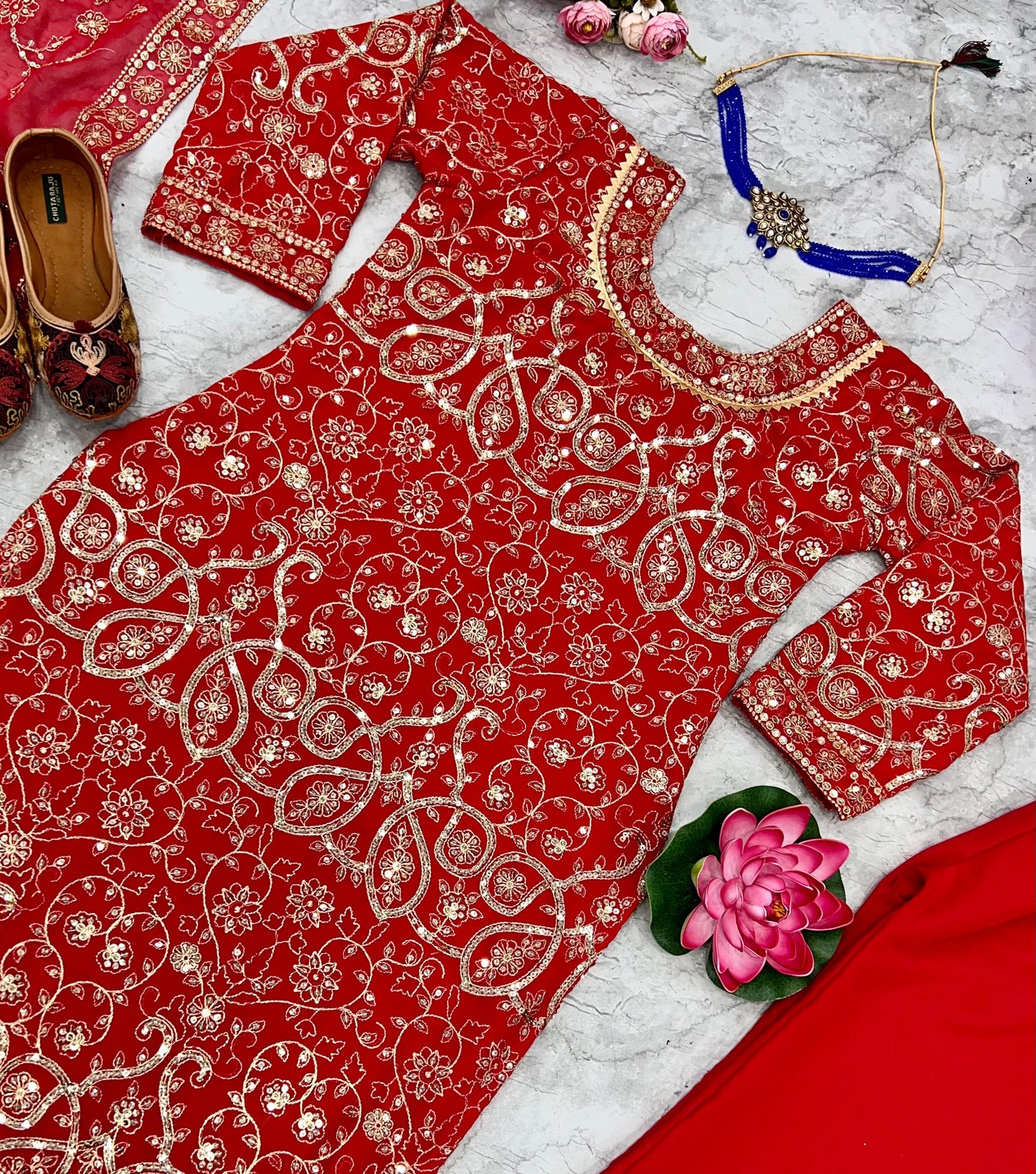 URFI JAVED RED COLOUR TOP SHARARA