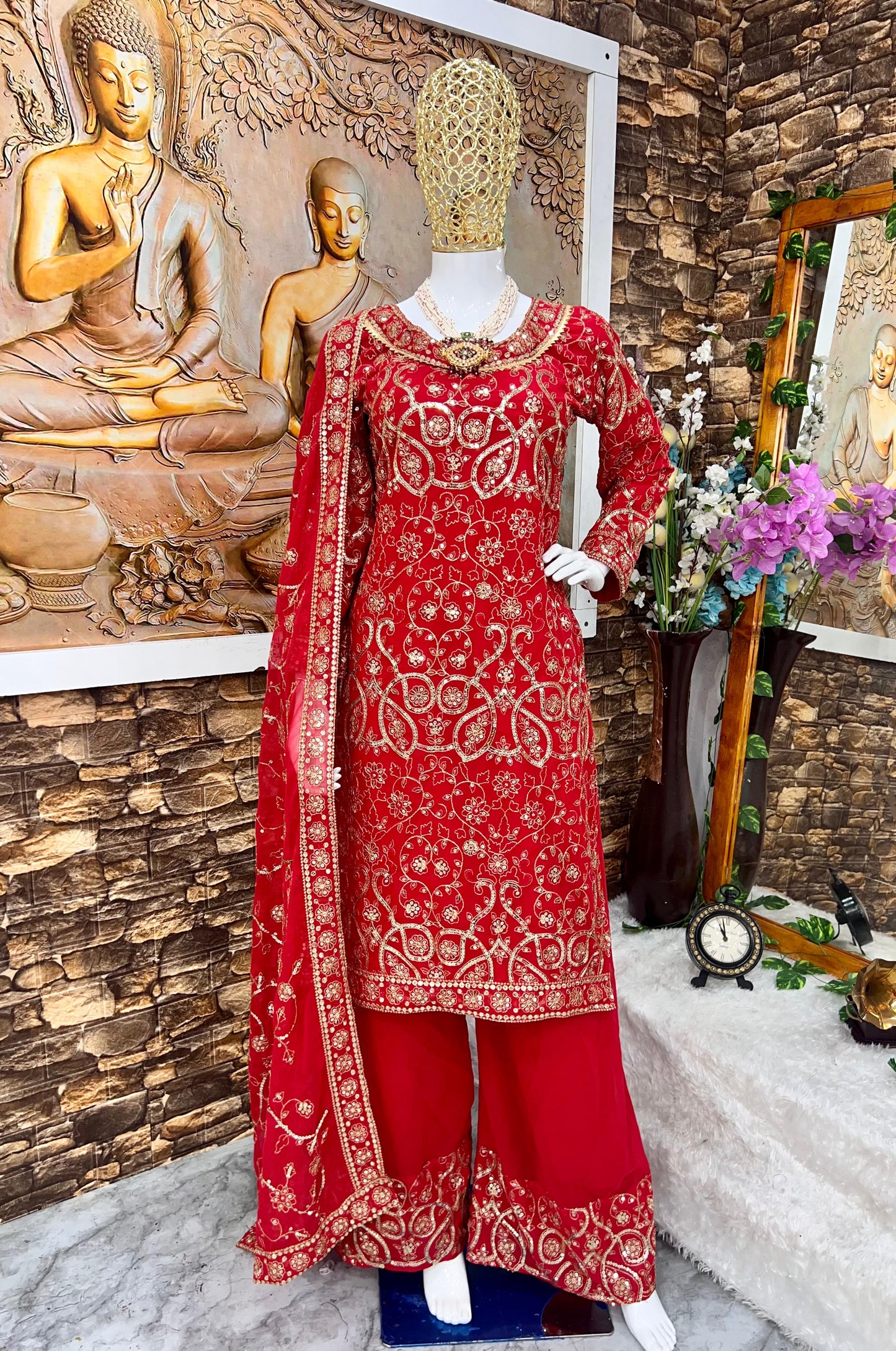 URFI JAVED RED COLOUR TOP SHARARA