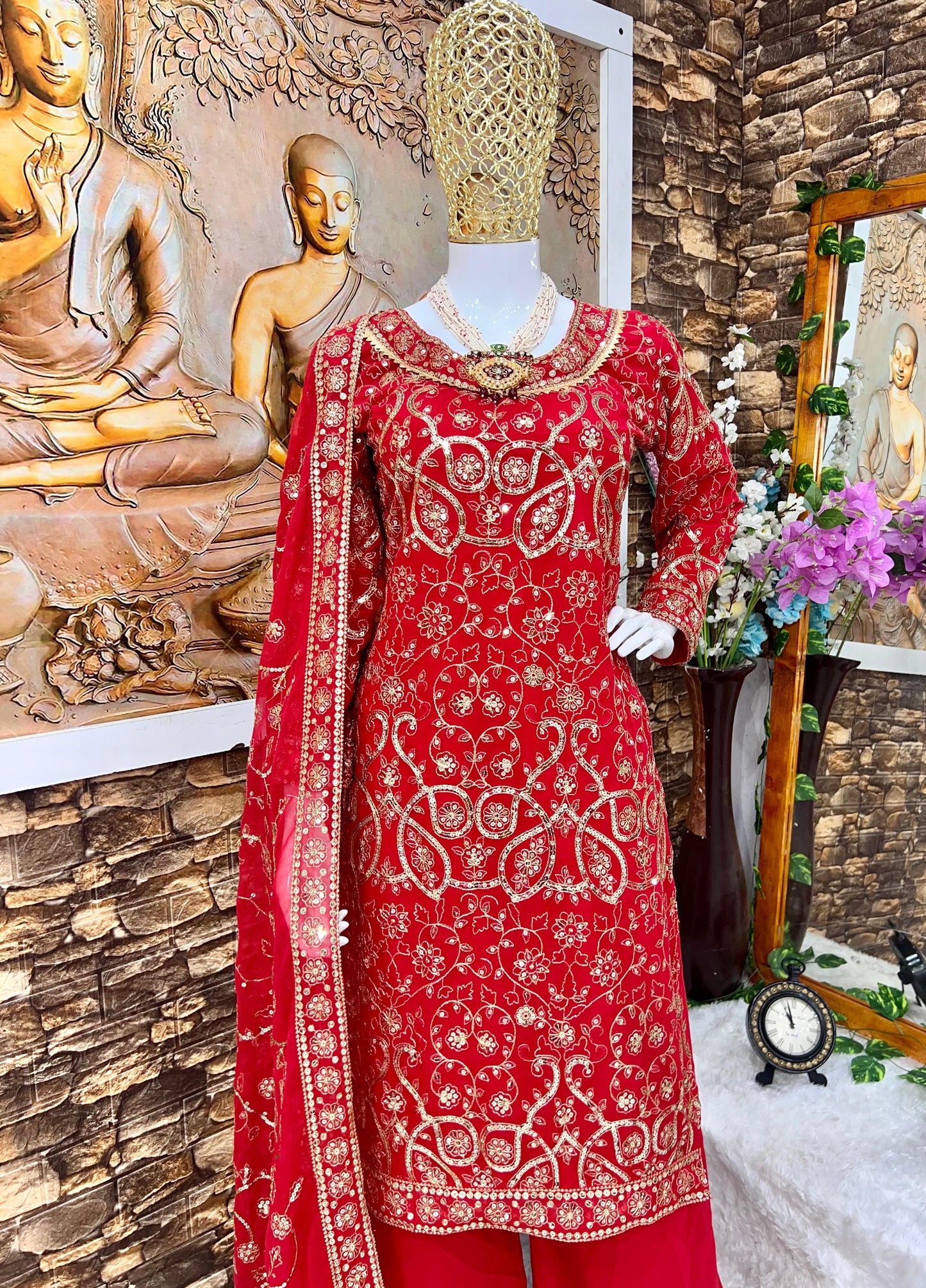 URFI JAVED RED COLOUR TOP SHARARA