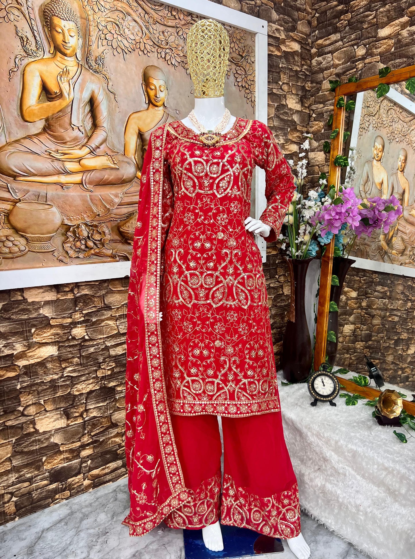 URFI JAVED RED COLOUR TOP SHARARA