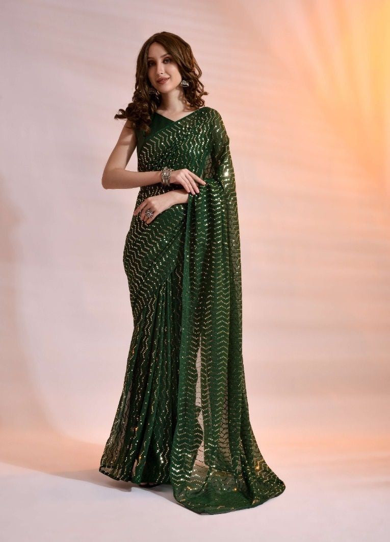 GREEN COLOUR COLOUR SEQUNCE SAREE