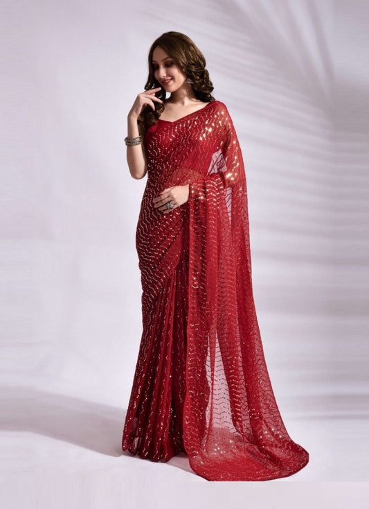 RED  COLOUR COLOUR SEQUNCE SAREE