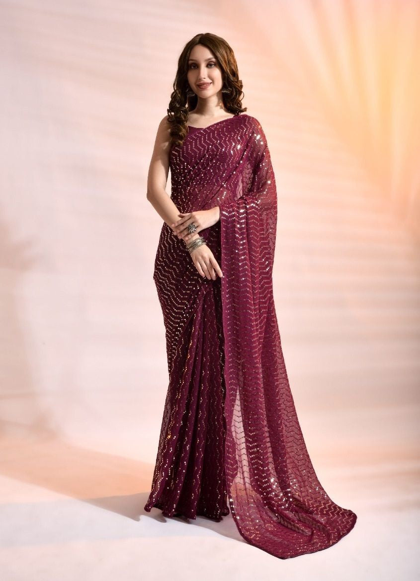 MAROON  COLOUR COLOUR SEQUNCE SAREE