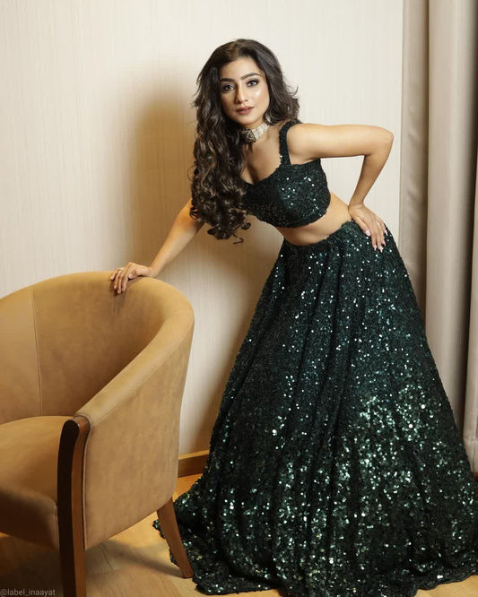 green colour sequnce  lehenga choli