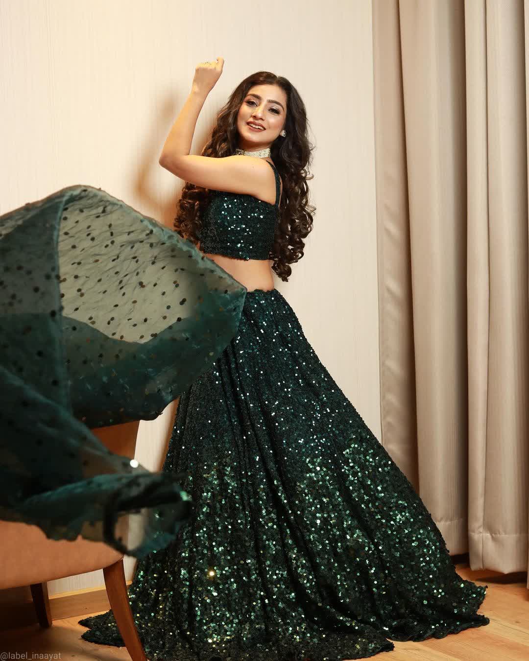 green colour sequnce  lehenga choli