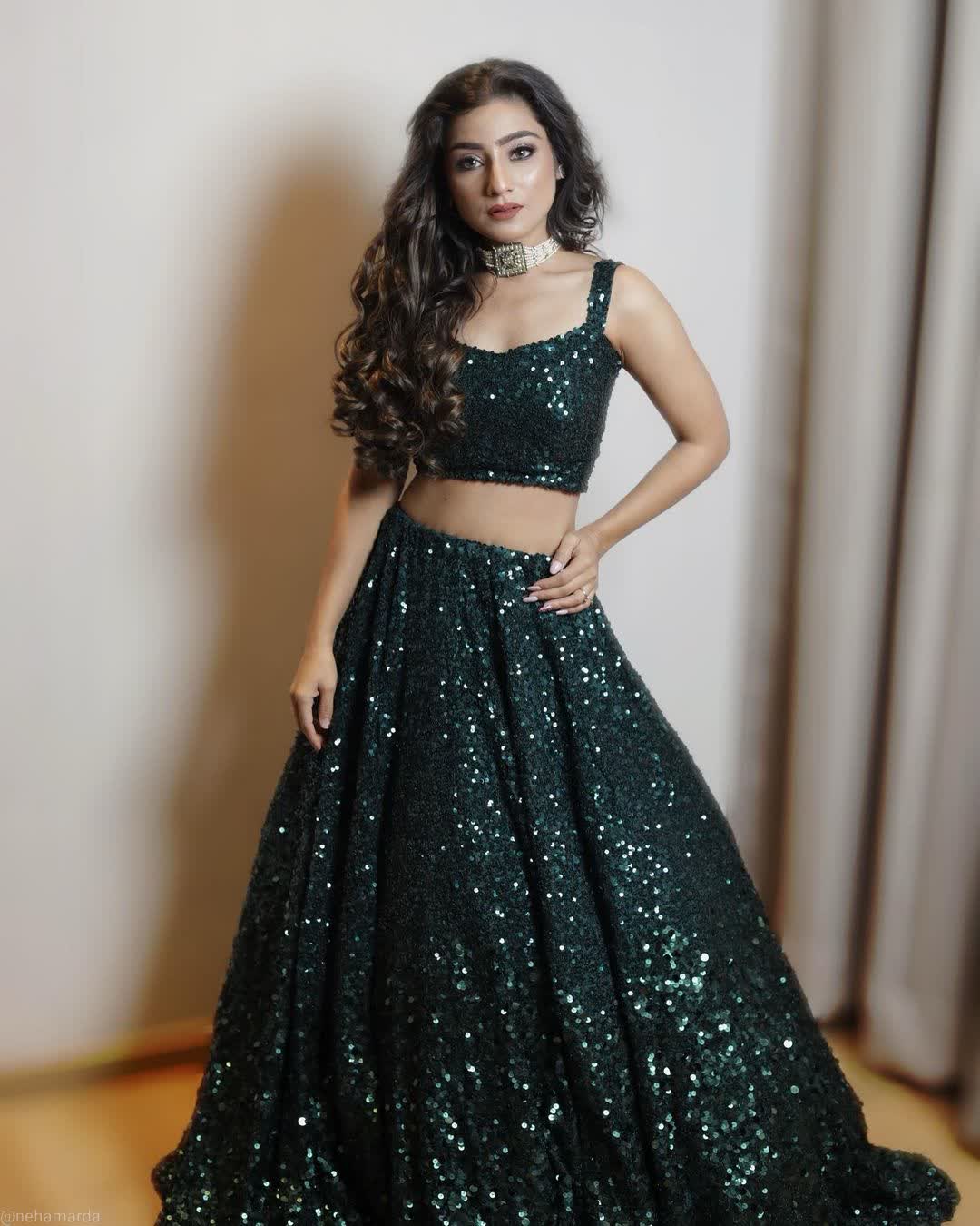 green colour sequnce  lehenga choli