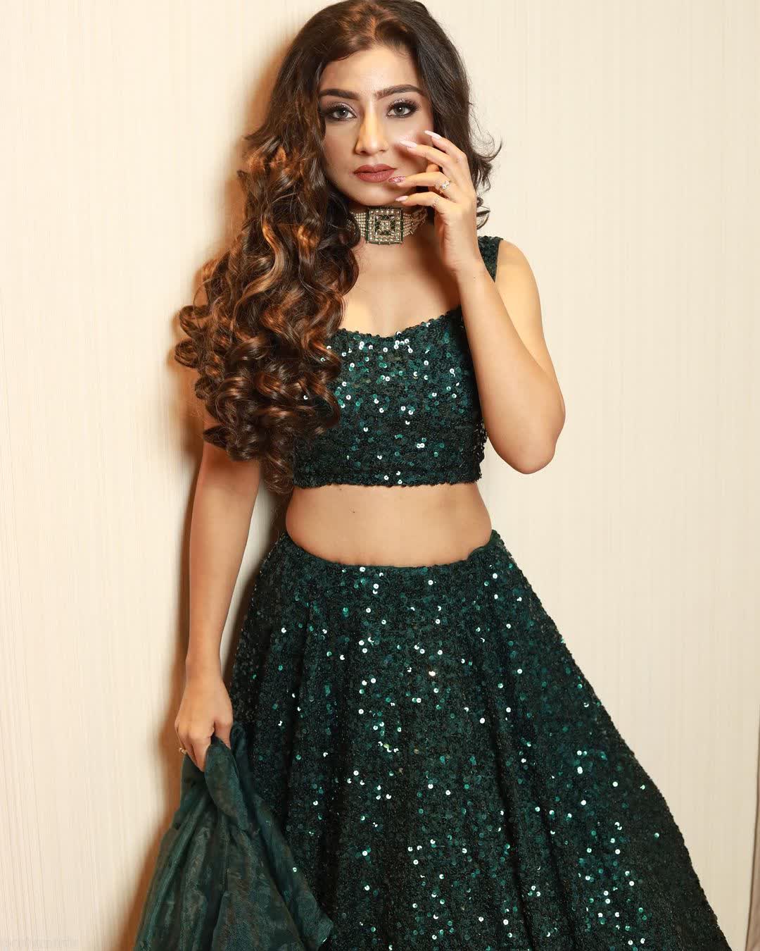 green colour sequnce  lehenga choli