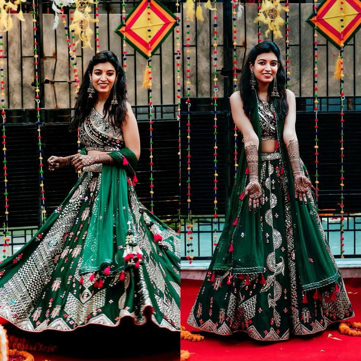 Green Colour Embroidered Attractive Party Wear Silk Lehenga choli has a Regular-fit and is Made From High-Grade Fabrics And Yarn.