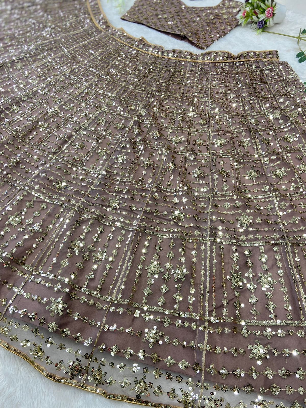 HEAVY  NET FABRIC EMBROIDERY WORK  LEHENGA CHOLI