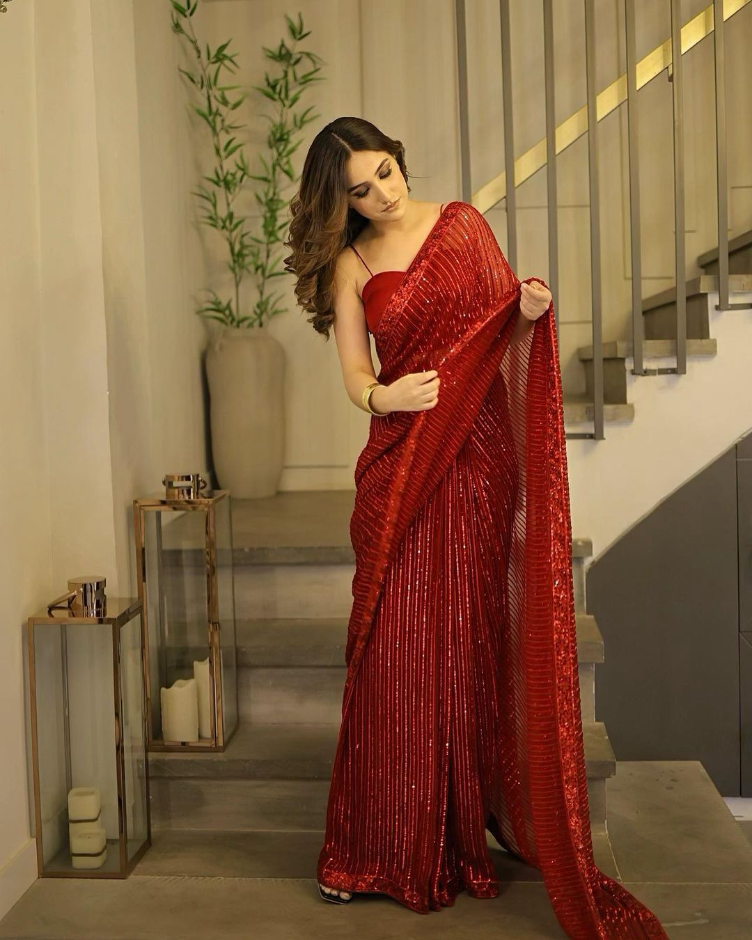 RED  COLOUR  SEQUNCE SAREE