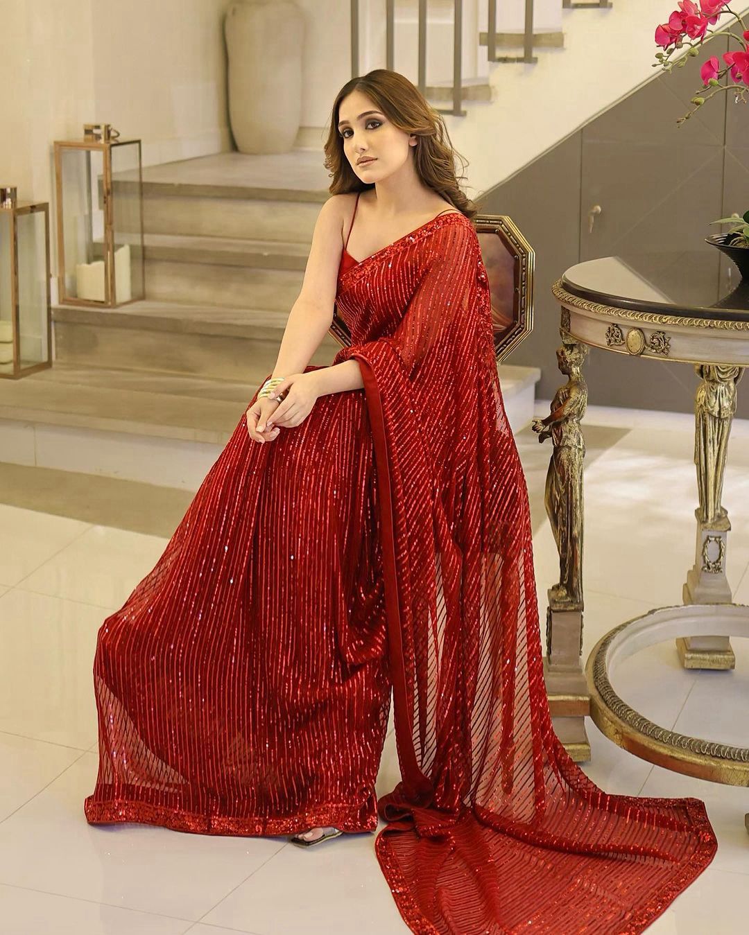 RED  COLOUR  SEQUNCE SAREE