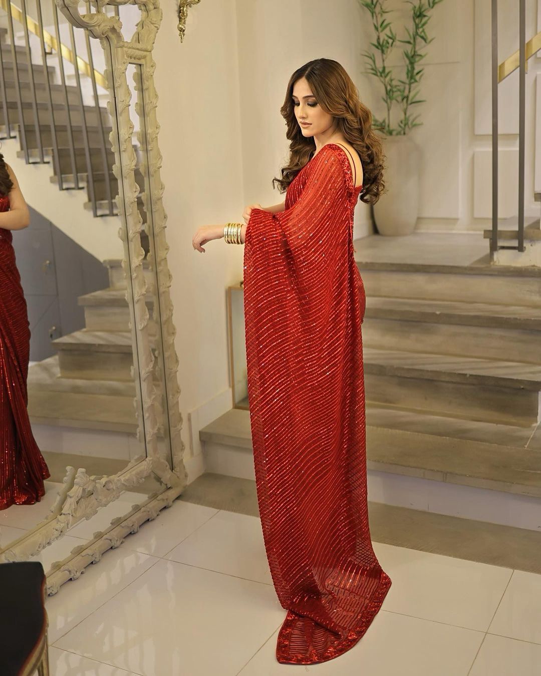 RED  COLOUR  SEQUNCE SAREE