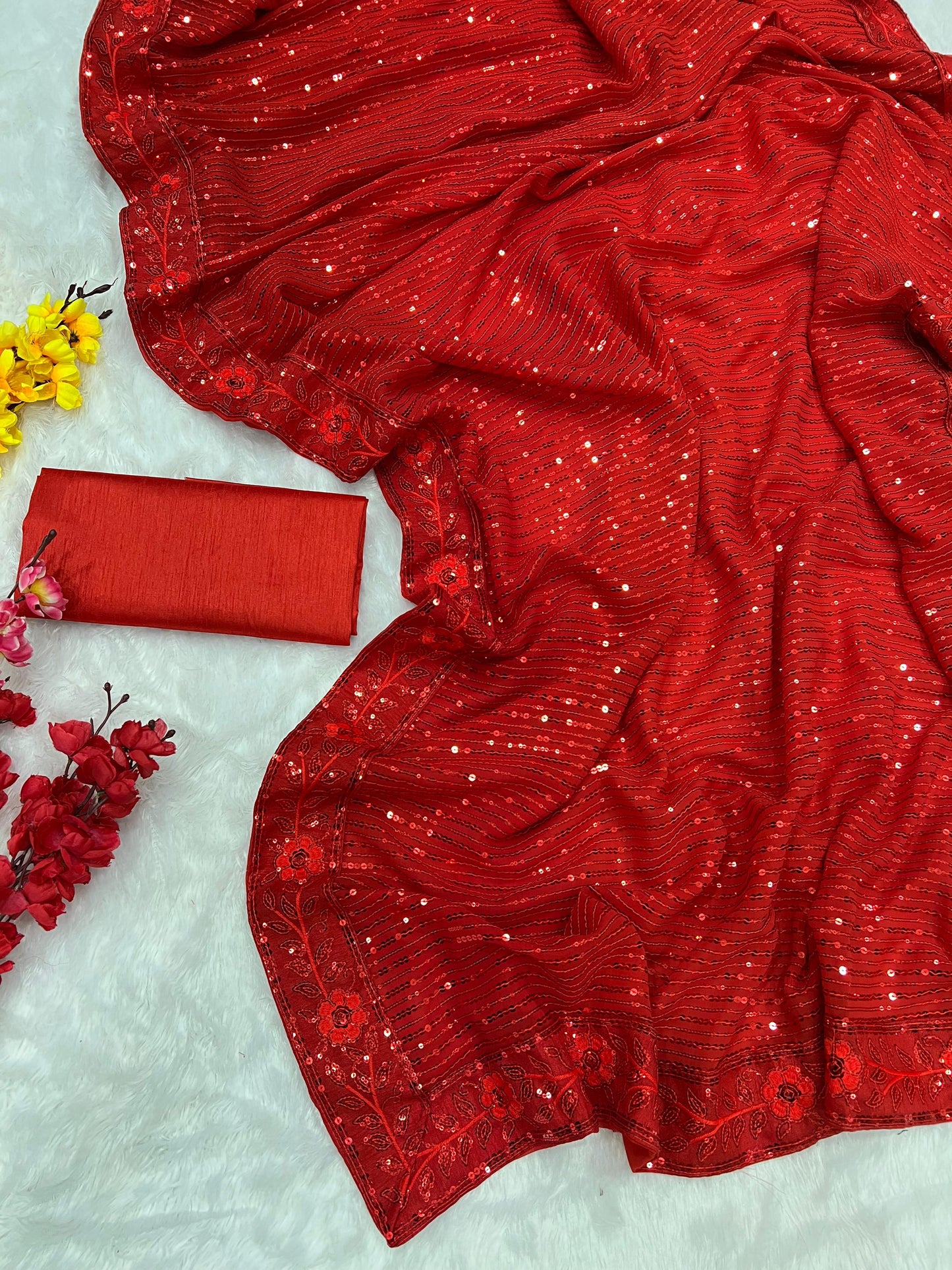 RED  COLOUR  SEQUNCE SAREE