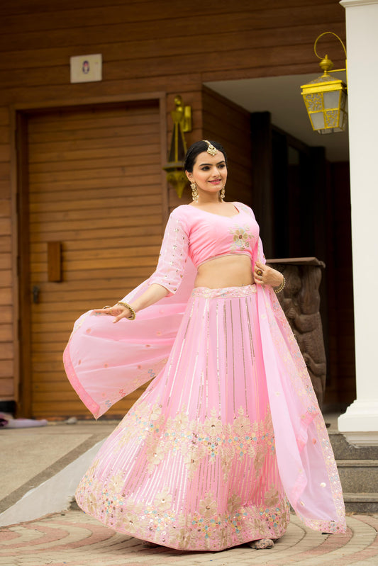 Heavy Fox Georgette With 3/5mm Siqwans Lehenga