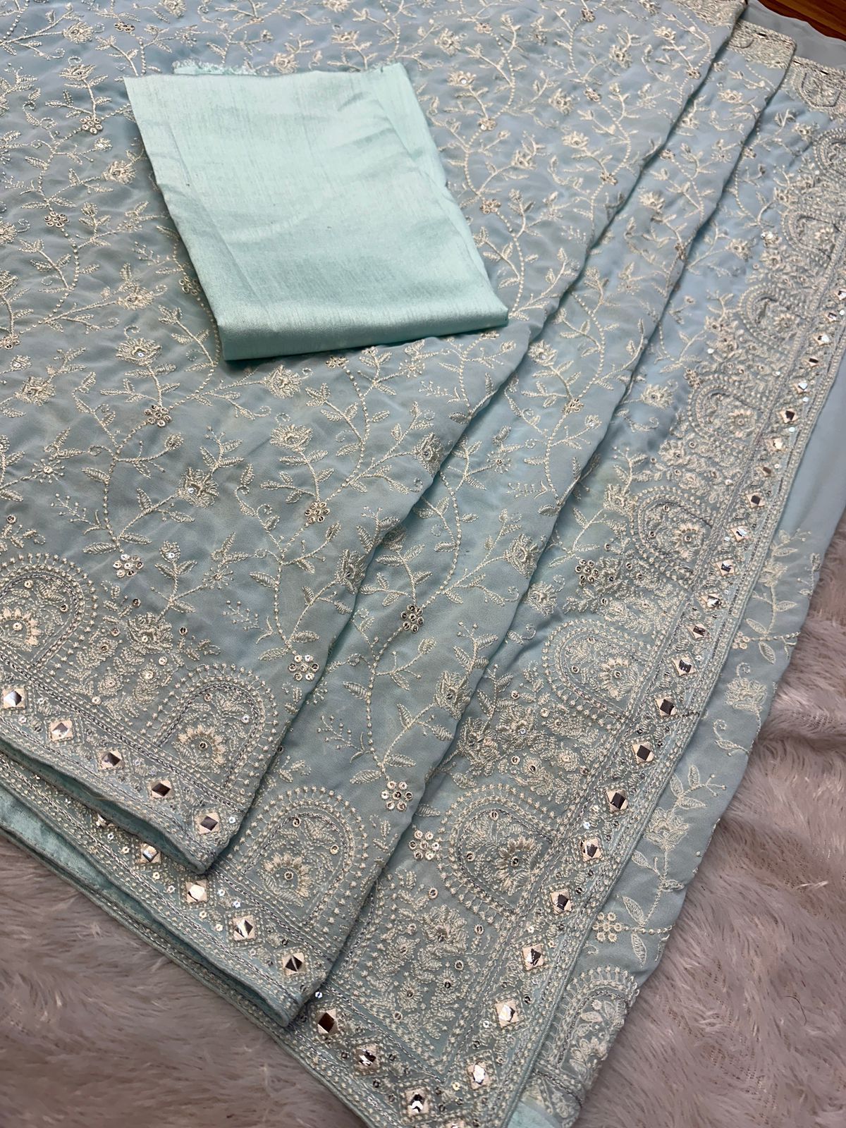 Faux geogert saree with white thread