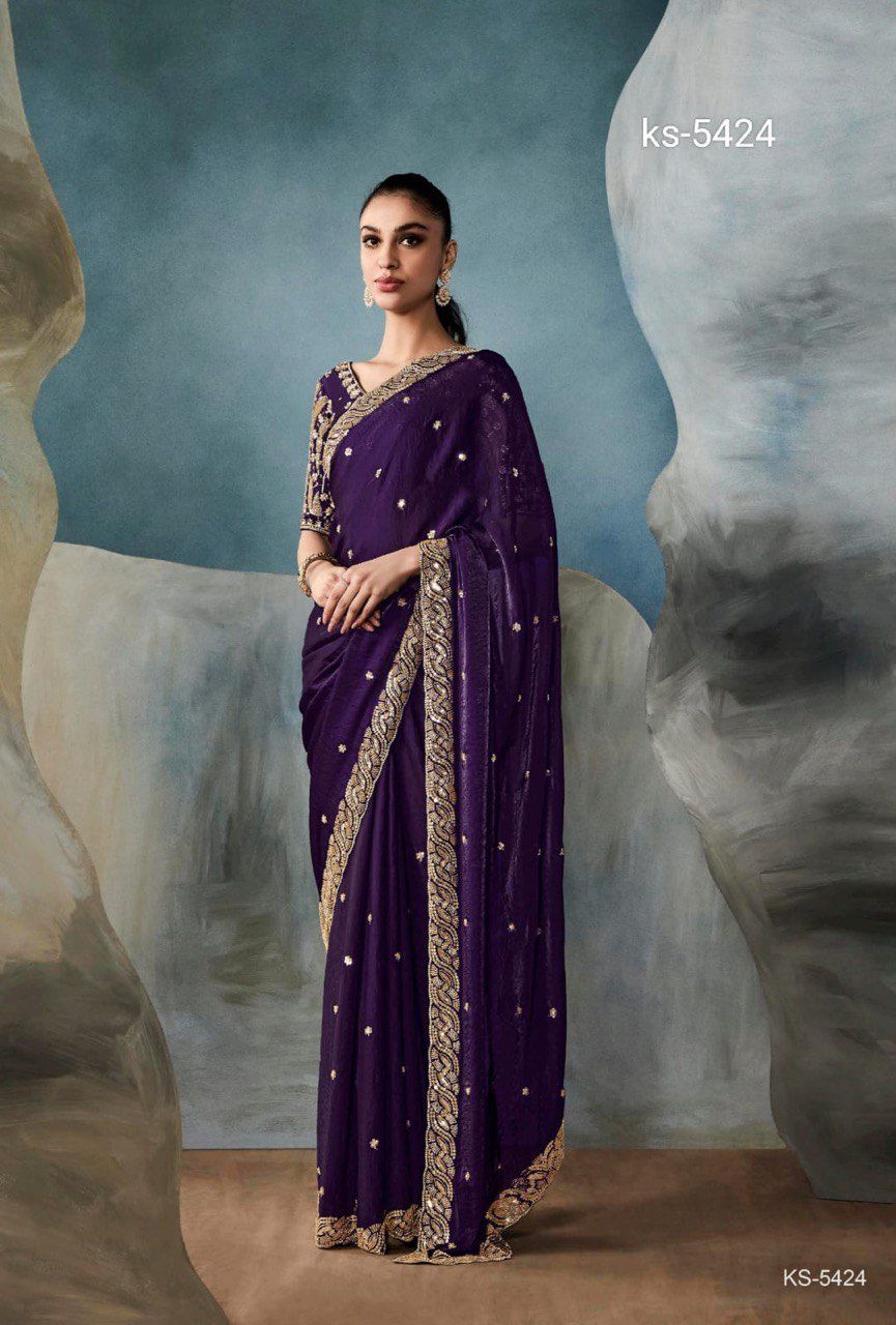 Drape yourself in this majestic royal purple silk saree