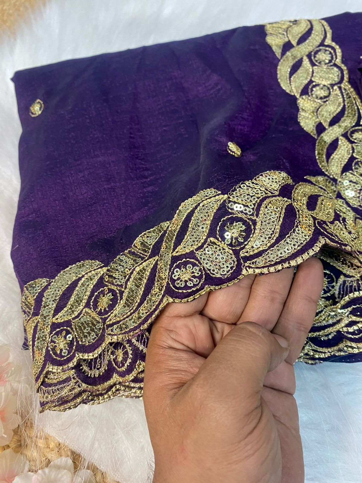 Drape yourself in this majestic royal purple silk saree