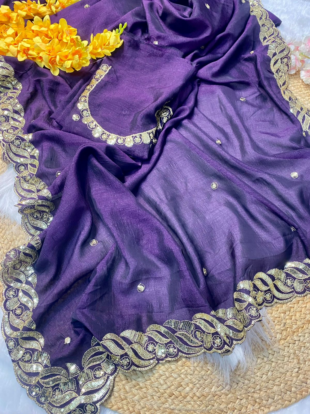 Drape yourself in this majestic royal purple silk saree