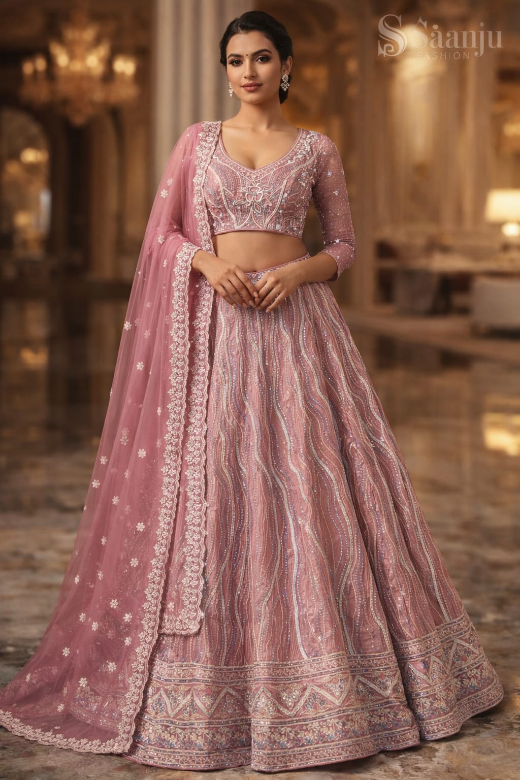 Gmy Silk Lehenga With Sequins & Dori Choli