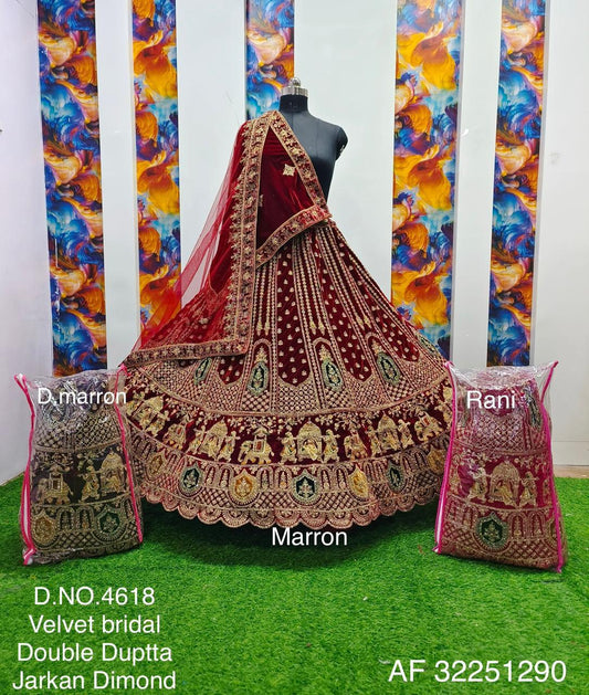 Grand Marron Velvet Bridal Lehenga With Jarkan diamond embroidery choli