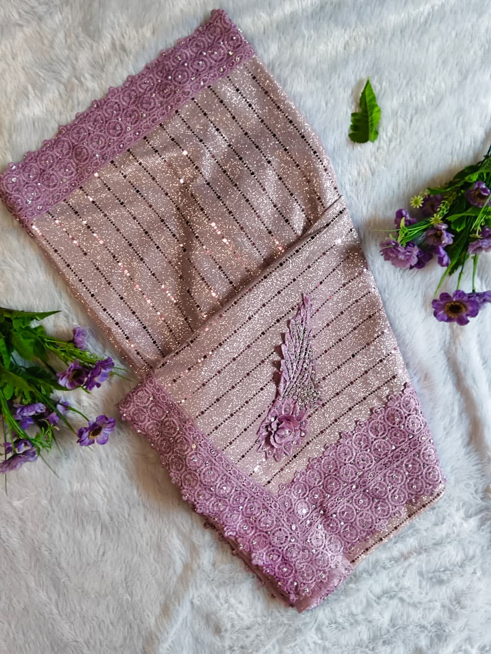 Rose Pink Designer Saree Set