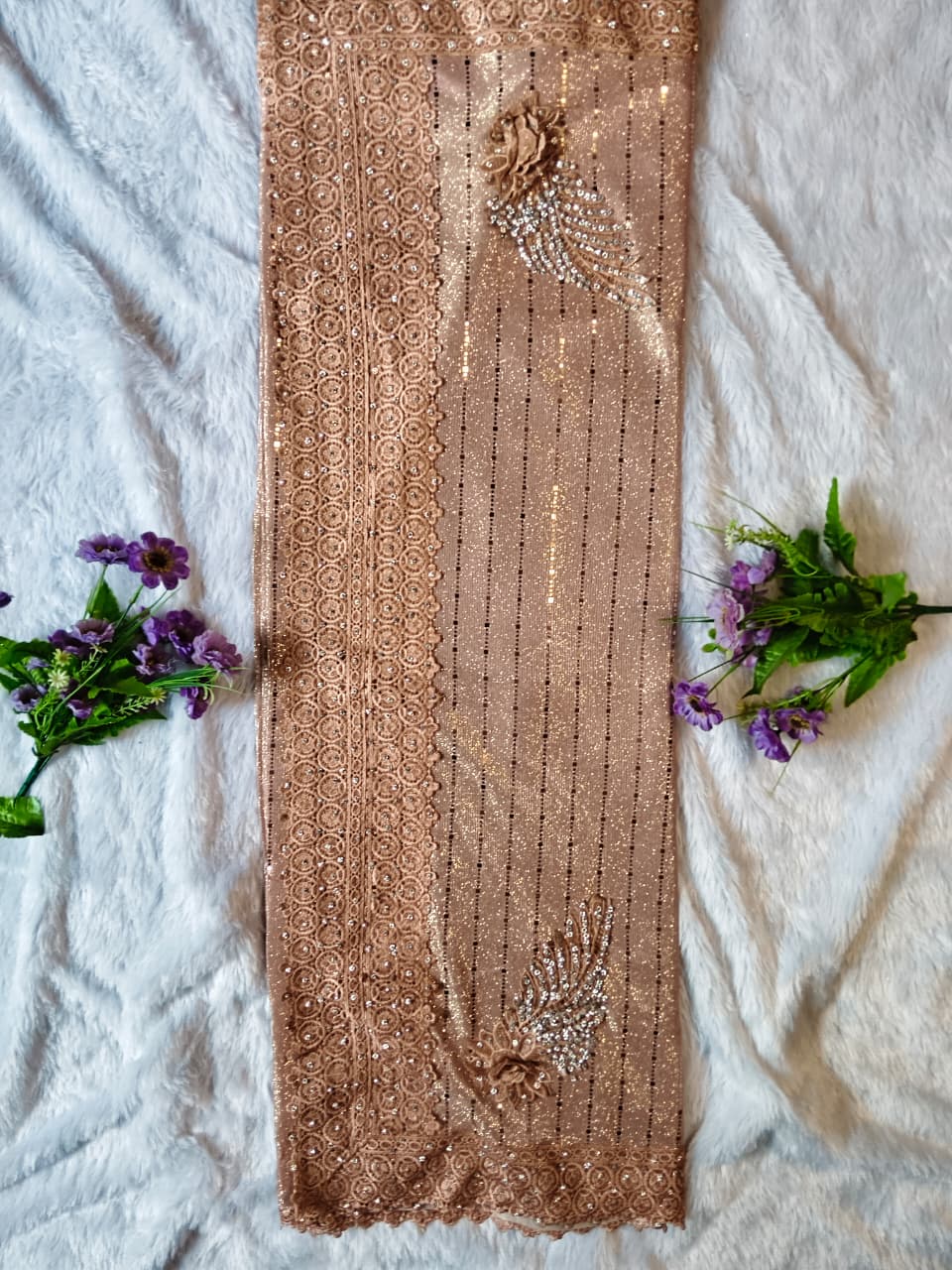 Elegant Rose Gold Designer Saree Set