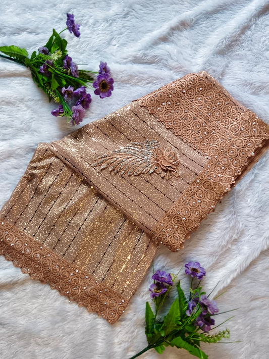 Elegant Rose Gold Designer Saree Set