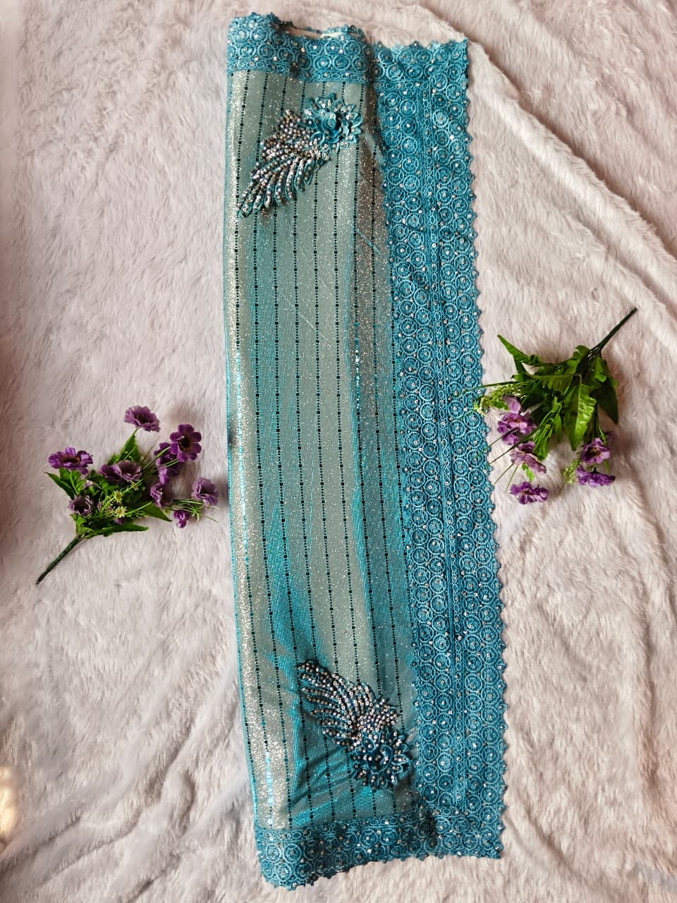 Royal Teal Designer Saree Set