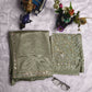 Elegant Sage Green Satin Saree Set