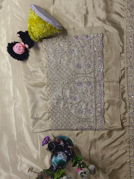 Graceful Pistachio Green Satin Saree Set