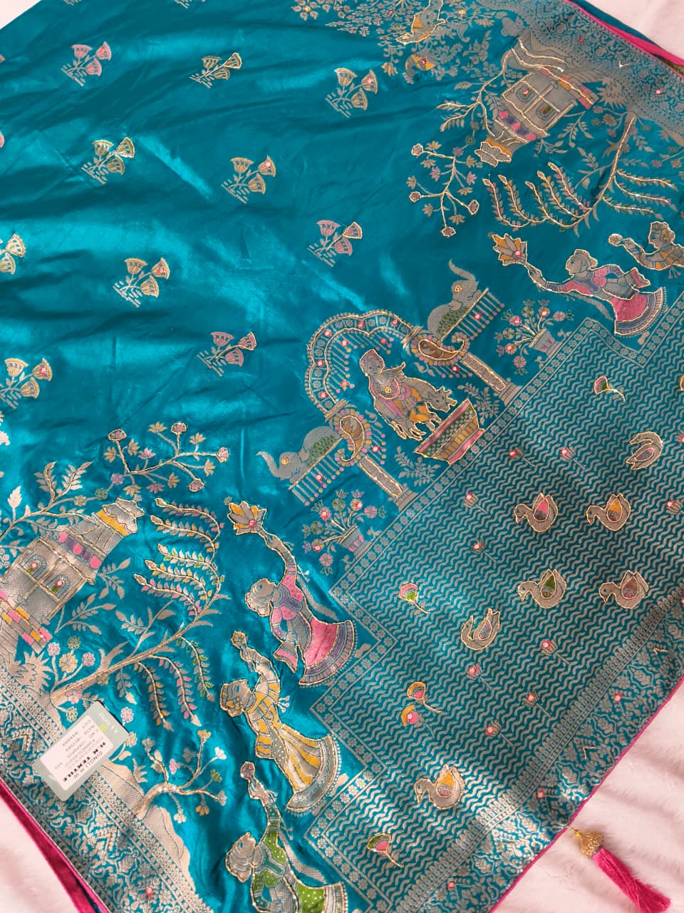 Royal Blue Pashmina Silk Saree with Gopi Krishna Fancy Artwork