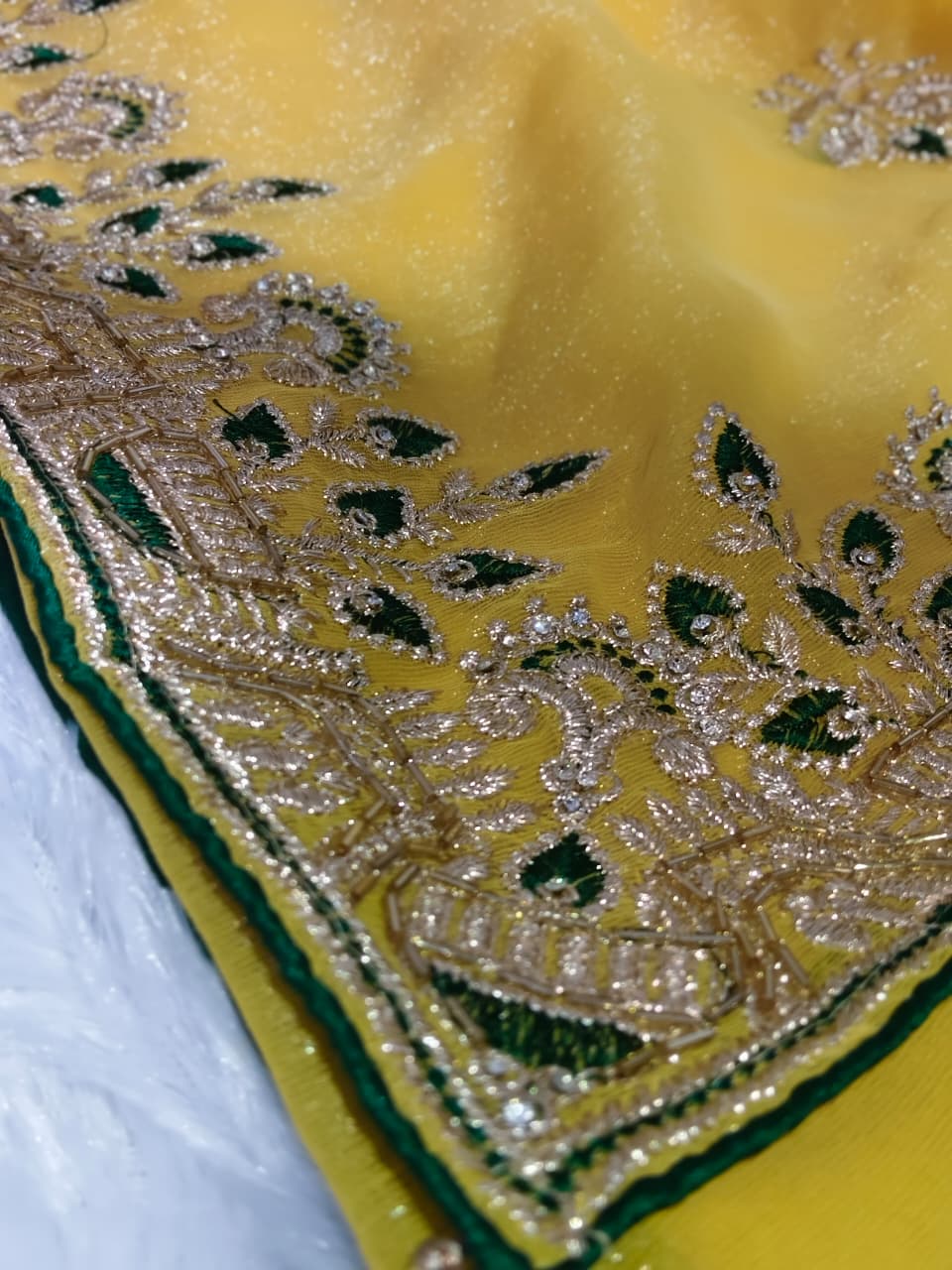 Elegant Gaji Silk Saree with Heavy Wall Moti Embroidery