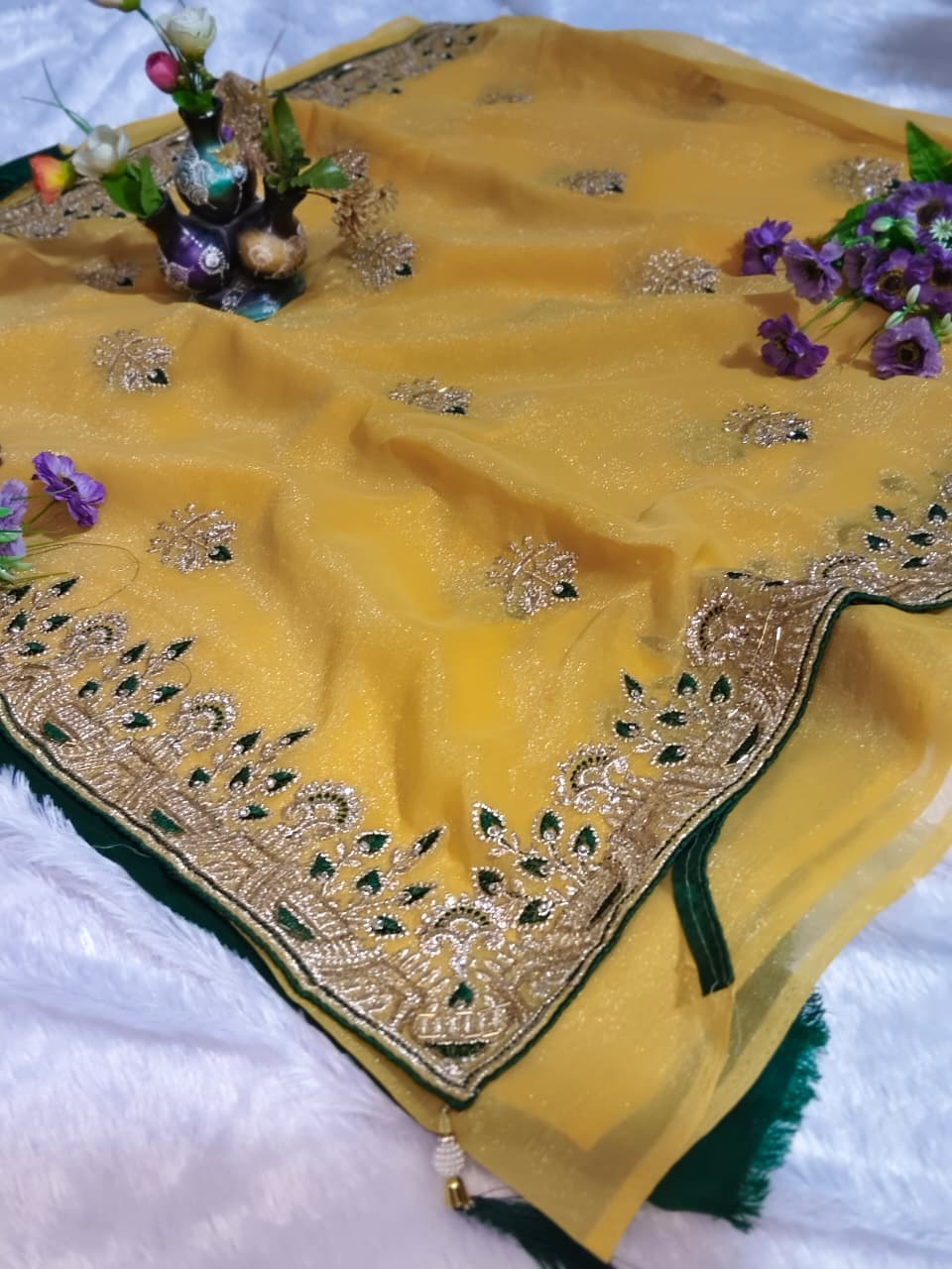 Elegant Gaji Silk Saree with Heavy Wall Moti Embroidery