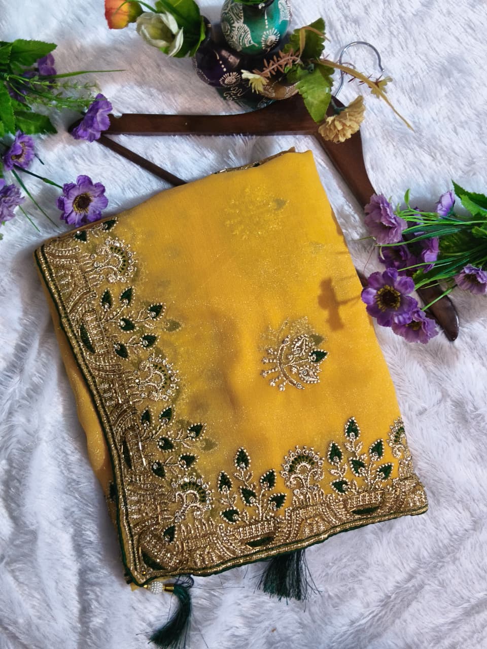 Elegant Gaji Silk Saree with Heavy Wall Moti Embroidery