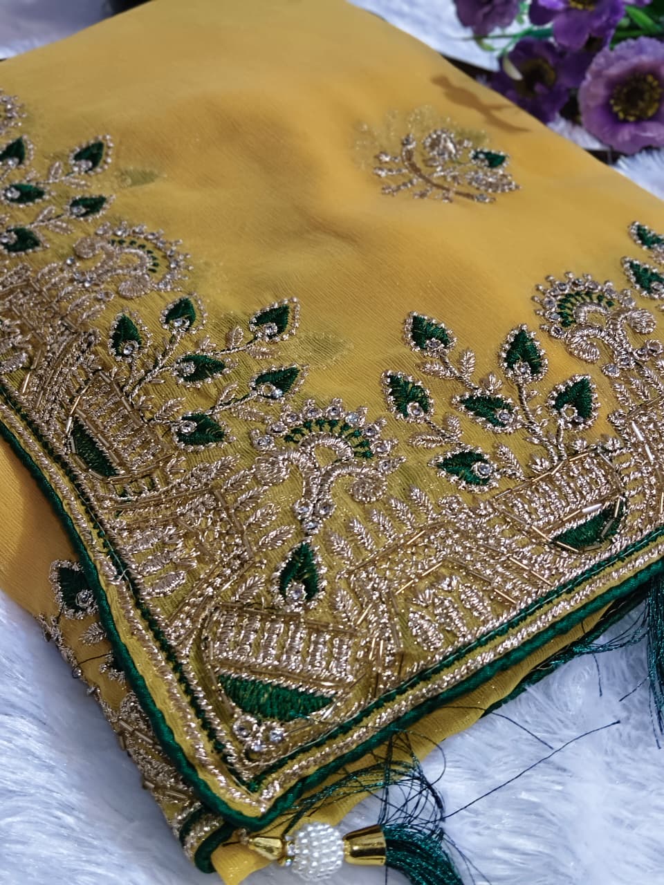 Elegant Gaji Silk Saree with Heavy Wall Moti Embroidery