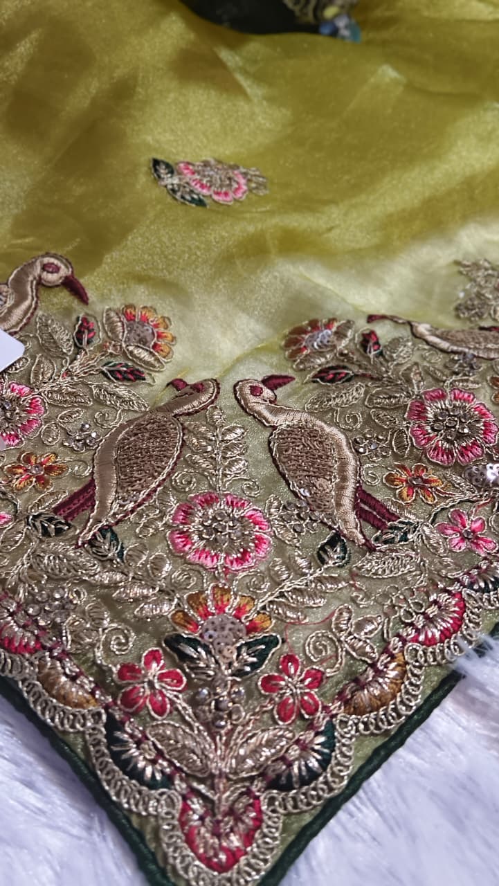 Royal Pure Tissue Silk Saree with Peacock Designer Border