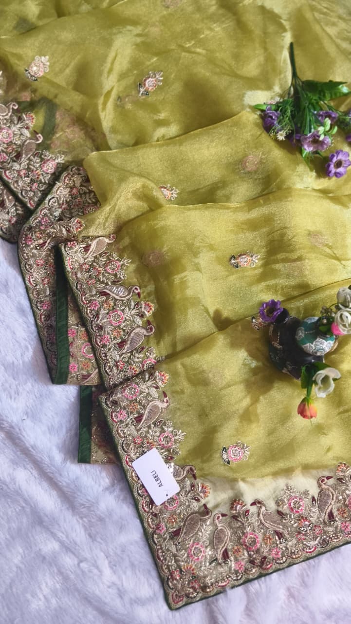 Royal Pure Tissue Silk Saree with Peacock Designer Border